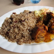 Rice and Beans With Stewed Chicken