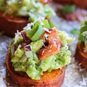 Guac Bacon Sweet Potato Rounds