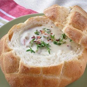 New England Clam Chowder in a Bread Bowl - Massachusetts