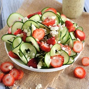 Cucumber, Strawberry, Feta, and Poppyseed Salad