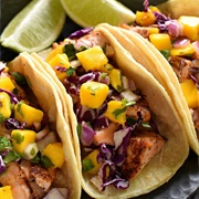 Fish Tacos W/Mango Salsa & Cabbage