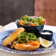 Smoked Salmon Cream Cheese and Rocket Bagel