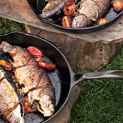 Skillet Fried Trout With Herbs and Tomatoes