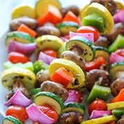 Veggie Kabobs:  Mushrooms, Cucumbers, Purple Onions, Tomatoes and Squash