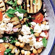 Aubergine Mozzarella and Chickpea Salad