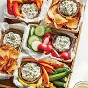 Spinach and Vidalia Dip With Pita Chips and Veggies
