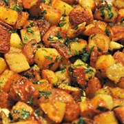 Fried Potato and Bread Cubes