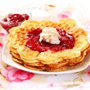 Waffles With Whipped Cream & Strawberry Jam