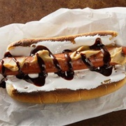 Hot Fudge, Peanut Butter, and Marshmallow Hot Dog