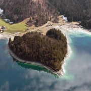 Heart-Shaped Island, Lake Walchensee, Bavaria, Germany