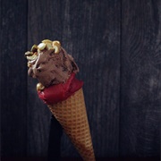 Chocolate and Raspberry Ice Cream With Chopped Nuts