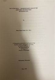 "Do Your Will": Shakespeare's Use of the Rhetoric of Seduction in Four Plays (Jason Nado)