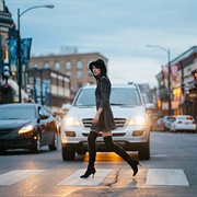 Walking at a Crosswalk With a Car Stopped