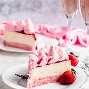 Strawberry Champagne Cheesecake With Champagne Cake Bottom