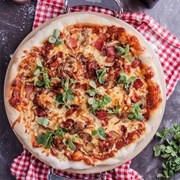 Bacon, Corn, Mushroom Pizza