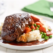 Salisbury Steak, Mashed Potatoes, Peas, Carrots