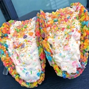 Fruity Pebbles Cheesecake Tacos