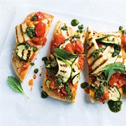 Courgette, Halloumi, Pesto, Feta Pizza