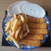 Fish Fingers and Chips With Bread and Butter