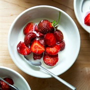 Fresh Strawberries With Sugar and Pouring Cream, England