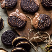 PB Stuffed Chocolate Jack O' Lantern Cookies