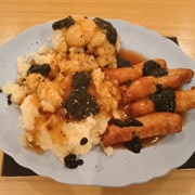Mashed Parsnip and Potato With Cauliflower, Sausages and Mint Sauce