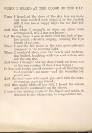When I Heard at the Close of the Day (Walt Whitman)