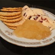 Wensleydale and Cranberry Cheese, Salt and Pepper Crackers With Bramley Apple Sauce