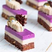 Earl Grey Cheesecake Brownies With Blueberry Caramel