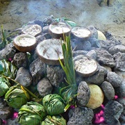 Traditional Umu Feast in Samoa or Another Pacific Island