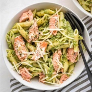 Roasted Veg Salmon and Pesto Pasta
