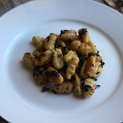Green Garlic Gnocchi With Red Mustard Leaves