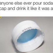 Pouring Soda or Water Into the Cap and Drinking It Like a Shot