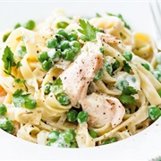 Salmon and Pea Alfredo