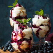 Angel Food Cake Trifles With Cheesecake Topping and Blueberry Sauce