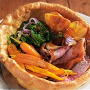 Roast Dinner Inside a Yorkshire Pudding, England