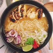 Gyoza, Chicken Ramen & Amai Udon at Wagamama, UK