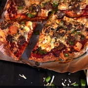 Pizza With Green Pepper, Meatballs and Pineapple