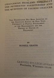 Chaucerian Problems: Especially the Petherton Forestership and the Question of Thomas Chaucer (Russell Krauss)