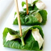 Goat Cheese With Basil Leaves