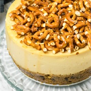 Caramel Pretzel Cheesecake With Chocolate Chip Cookie Crust