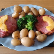 Gammon Steaks, Pineapple Slices, Brocolli and Boiled Potatoes