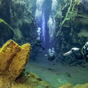Diving in Davíðsgjá, Iceland