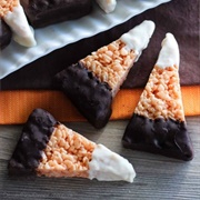 Chocolate Dipped Candy Corn Rice Krispies Treats