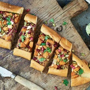 Sweet Potato, Pesto, Halloumi Feta Pide