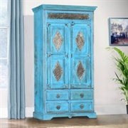Turquoise Trail Brass Inlay Solid Wood Armoire
