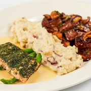 Steak Diane and Herb Crusted Salmon