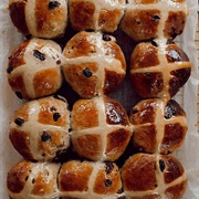 Homemade Hot Cross Buns on Good Friday, UK