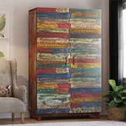 Rainbow Conch Carving Wood Tile Reclaimed Wood Large Wardrobe Armoire
