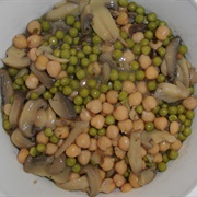 Champignons With Chickpeas, Peas and Mushroom Sauce